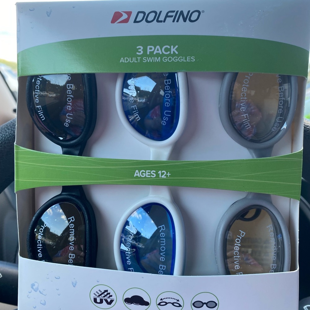 Dolfin 3 Pack Adult Swim Goggles - Black, Blue, Gray